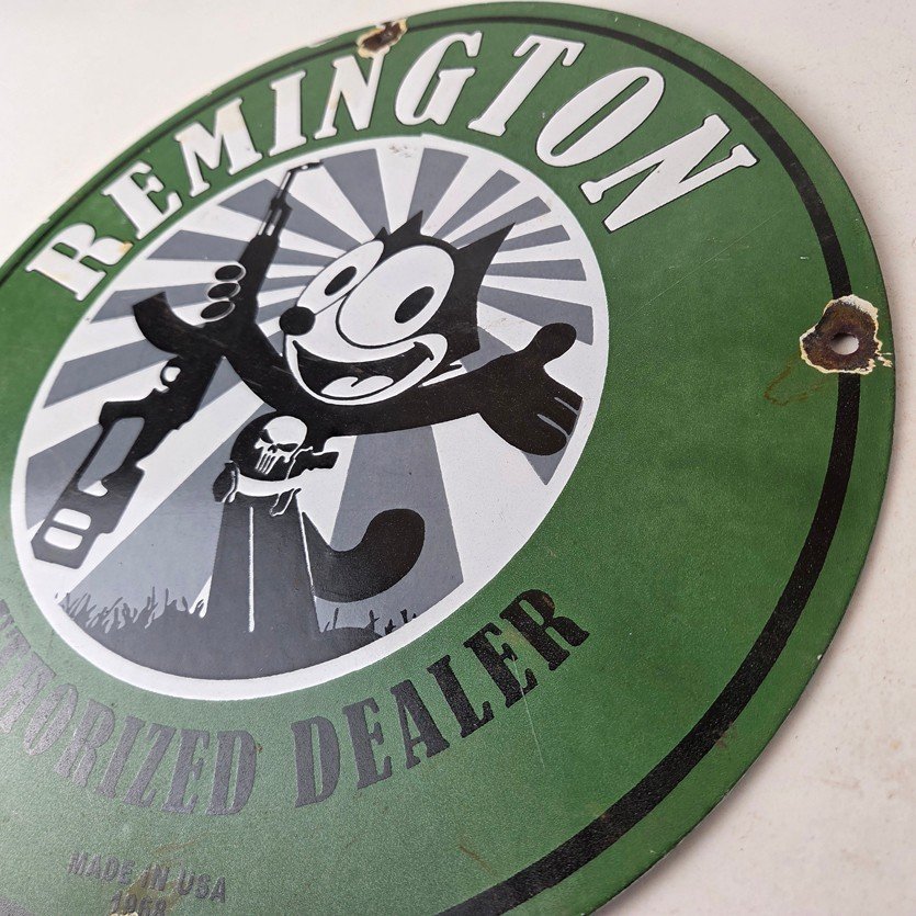 Vintage Remington Firearms Sign - Felix the Cat Dealer Gas Pump Porcelain Sign - Image 13