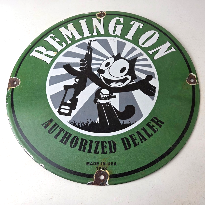 Vintage Remington Firearms Sign - Felix the Cat Dealer Gas Pump Porcelain Sign - Image 15