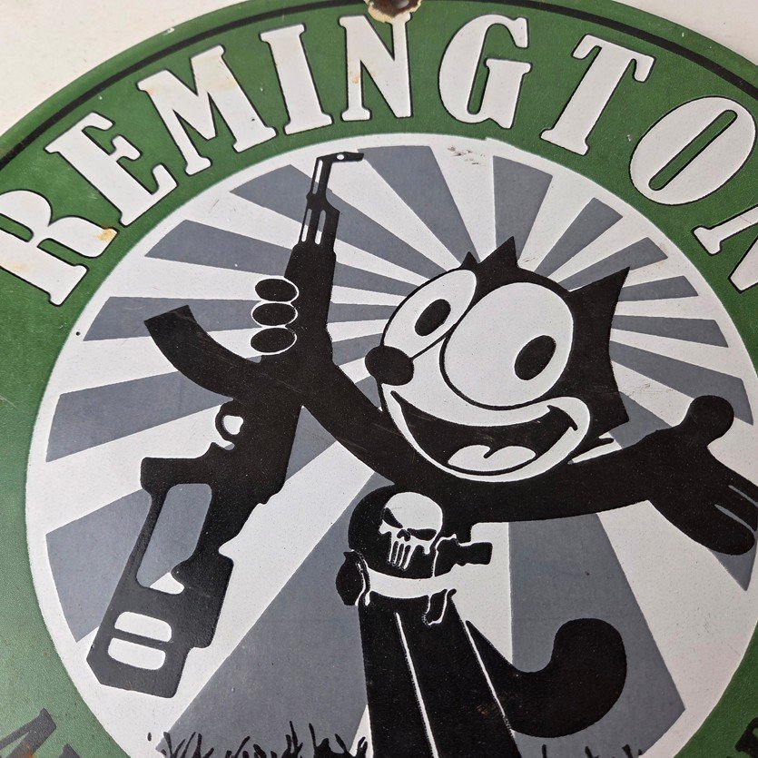 Vintage Remington Firearms Sign - Felix the Cat Dealer Gas Pump Porcelain Sign - Image 3