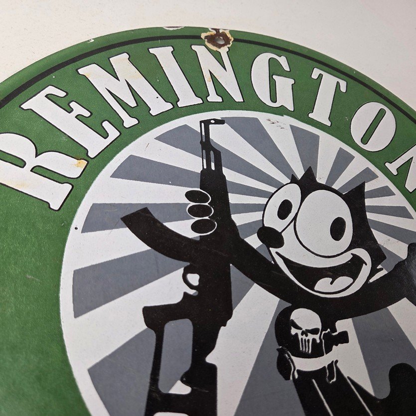 Vintage Remington Firearms Sign - Felix the Cat Dealer Gas Pump Porcelain Sign - Image 5