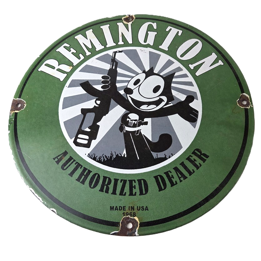 Vintage Remington Firearms Sign - Felix the Cat Dealer Gas Pump Porcelain Sign