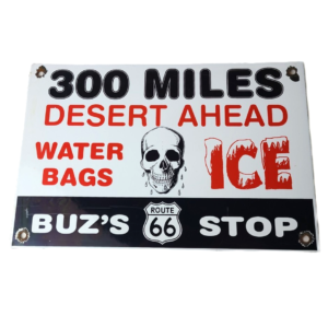 Vintage Route 66 Sign - Buz's Gas Station Desert Porcelain Sign