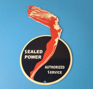 Vintage Sealed Power Sign Gas Pump Garage Authorized Service Porcelain Sign 305895149547