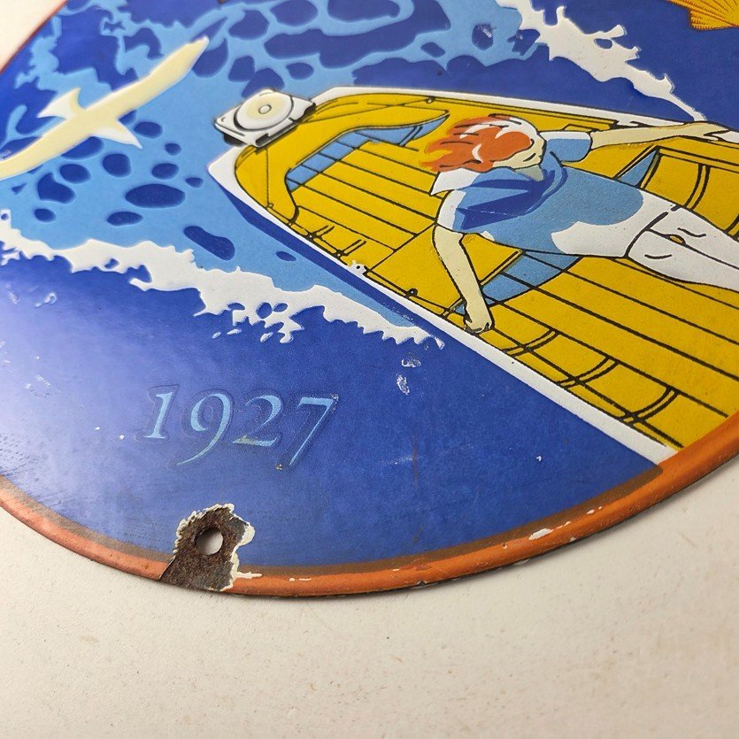 Vintage Shell Gasoline Sign - Marine Boat Porcelain Gas Pump Advertising Sign - Image 14