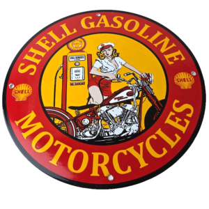 Vintage Shell Gasoline Sign - Motorcycle Gas Oil Pump Porcelain Sign