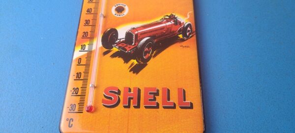 Vintage Shell Motor Oil Porcelain Sign Gasoline Pump Ad Sign On Thermometer 305707262307 3