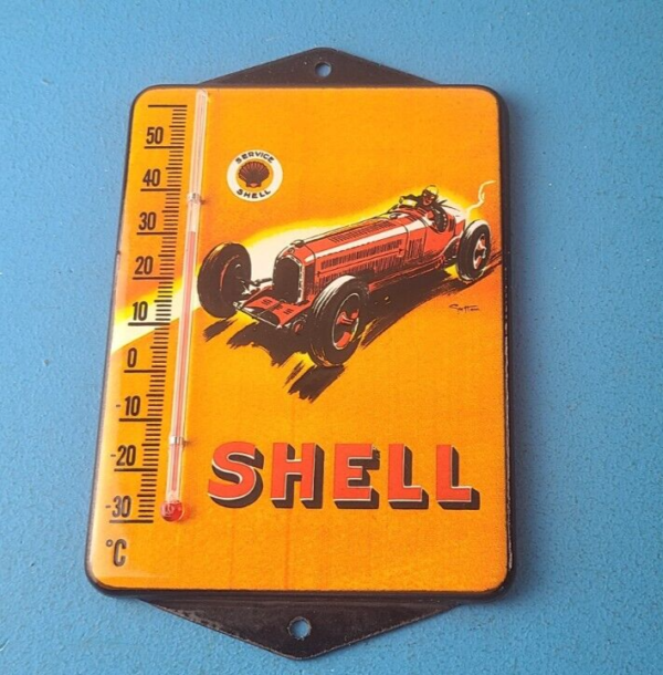 Vintage Shell Motor Oil Porcelain Sign Gasoline Pump Ad Sign On Thermometer 305707262307