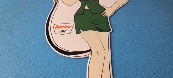 Vintage Sinclair Gasoline Sign Filling Station Girl Gas Pump Porcelain Sign 305716107597 12