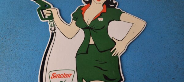 Vintage Sinclair Gasoline Sign Filling Station Girl Gas Pump Porcelain Sign 305716107597 3