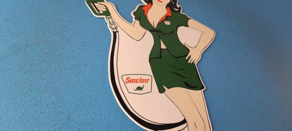 Vintage Sinclair Gasoline Sign Filling Station Girl Gas Pump Porcelain Sign 305716107597 5