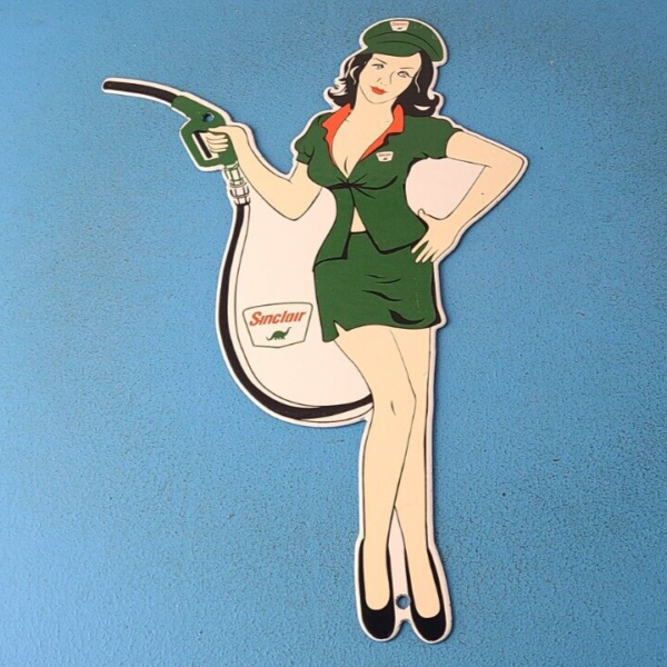 Vintage Sinclair Gasoline Sign Filling Station Girl Gas Pump Porcelain Sign 305716107597