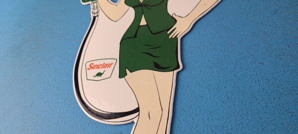 Vintage Sinclair Gasoline Sign Filling Station Girl Gas Pump Porcelain Sign 305716107597 9