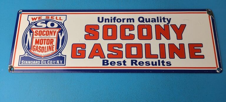 Vintage Socony Gasoline Sign Mobil Gas Pump Advertising Porcelain Sign 306069092447