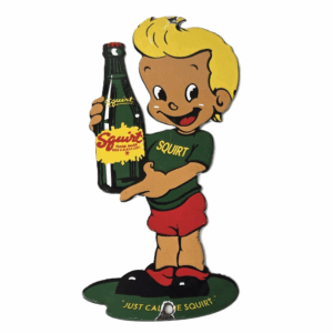 Vintage Squirt Boy Sign - Soda Gas Pump Wall Service Sales Porcelain Sign