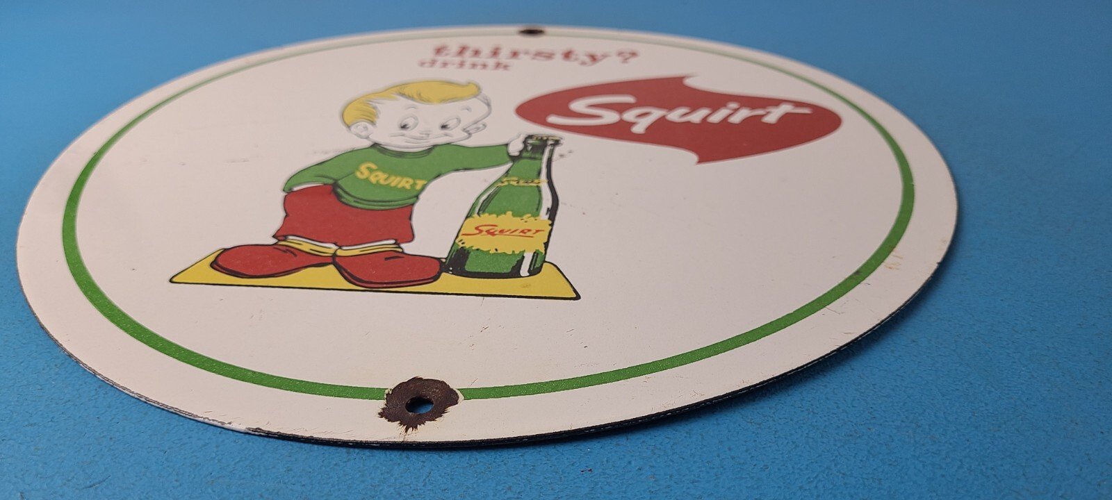 Vintage Squirt Soda Boy Sign - Gas Pump Wall Service Sales Porcelain Sign - Image 11