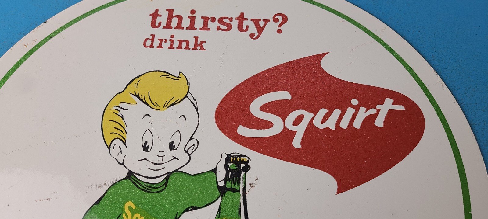 Vintage Squirt Soda Boy Sign - Gas Pump Wall Service Sales Porcelain Sign - Image 13