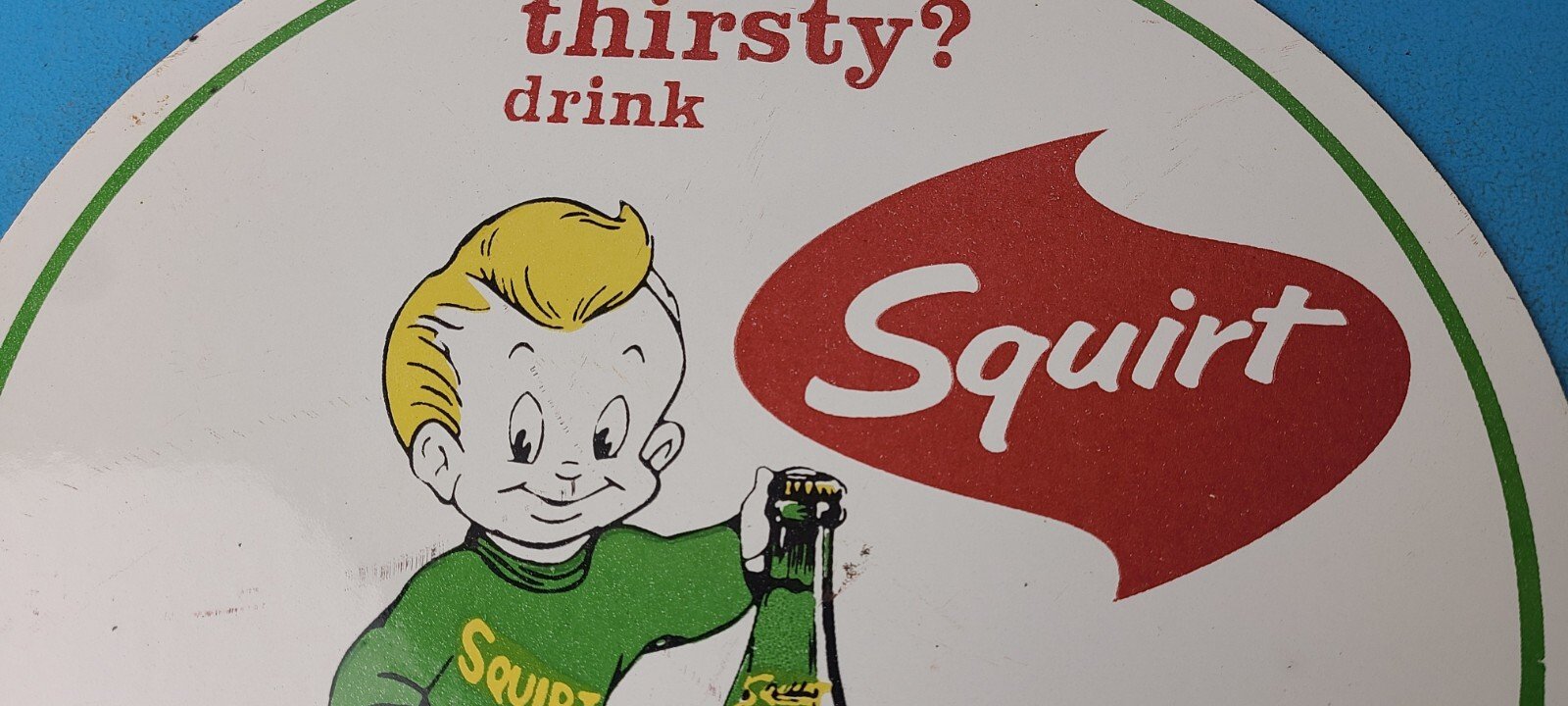 Vintage Squirt Soda Boy Sign - Gas Pump Wall Service Sales Porcelain Sign - Image 3