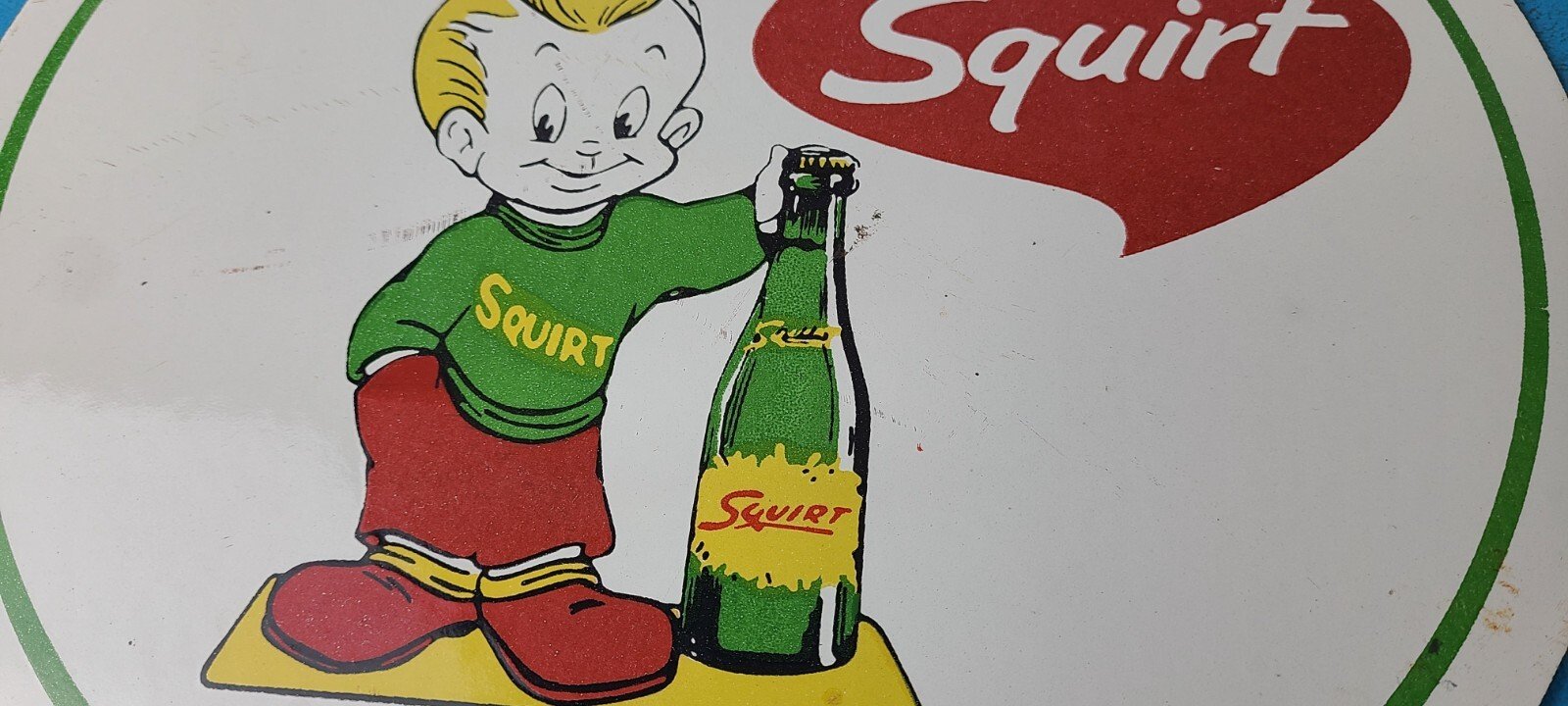 Vintage Squirt Soda Boy Sign - Gas Pump Wall Service Sales Porcelain Sign - Image 4