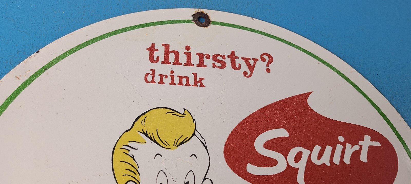 Vintage Squirt Soda Boy Sign - Gas Pump Wall Service Sales Porcelain Sign - Image 5