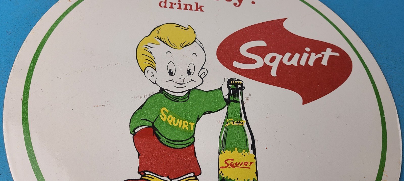 Vintage Squirt Soda Boy Sign - Gas Pump Wall Service Sales Porcelain Sign - Image 6