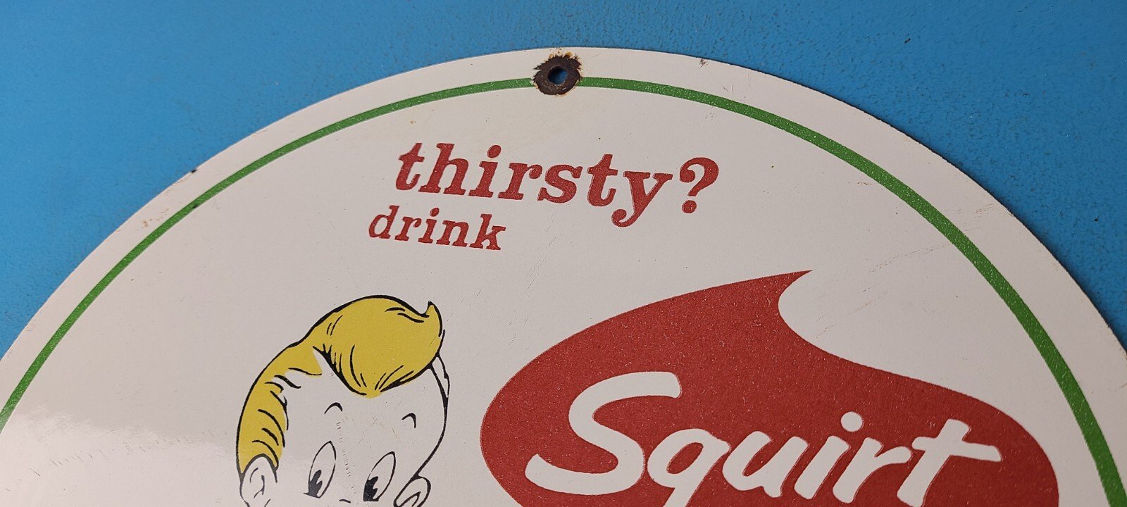 Vintage Squirt Soda Boy Sign - Gas Pump Wall Service Sales Porcelain Sign - Image 8