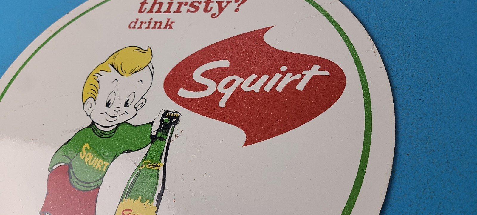Vintage Squirt Soda Boy Sign - Gas Pump Wall Service Sales Porcelain Sign - Image 9