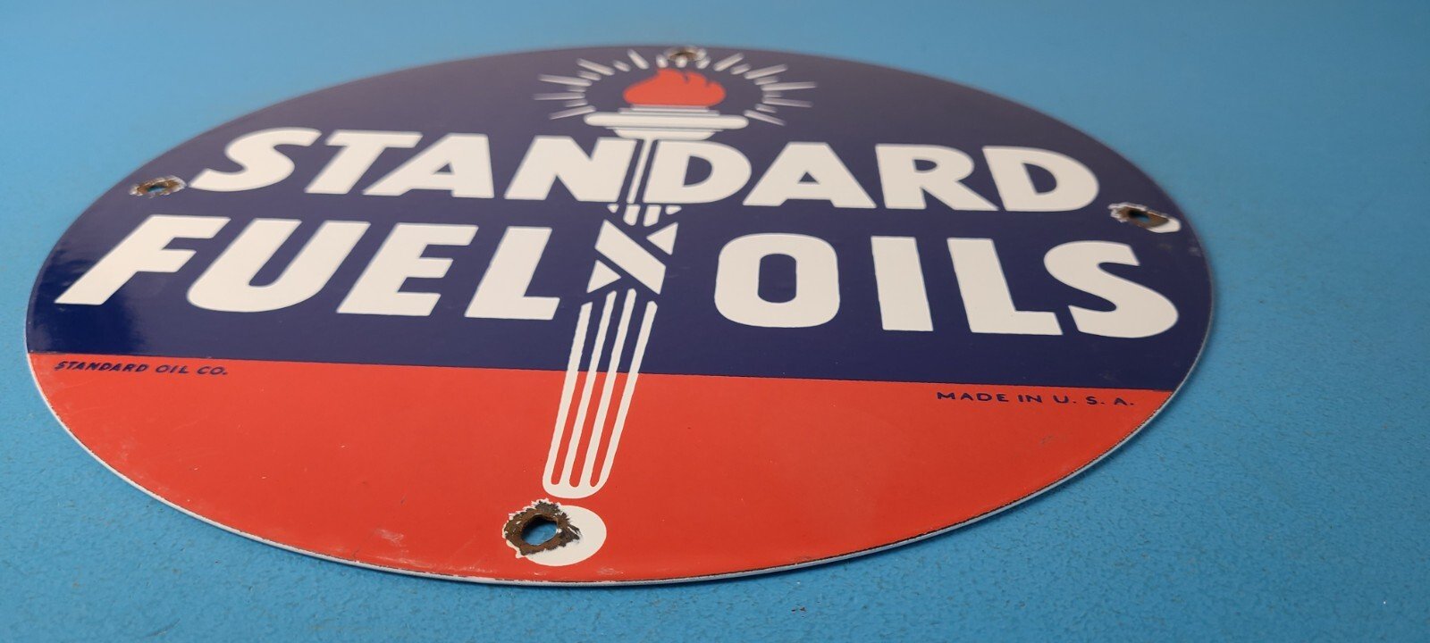 Vintage Standard Fuels Oils Sign - Porcelain Torch Graphic Gas Pump Plate Sign - Image 11