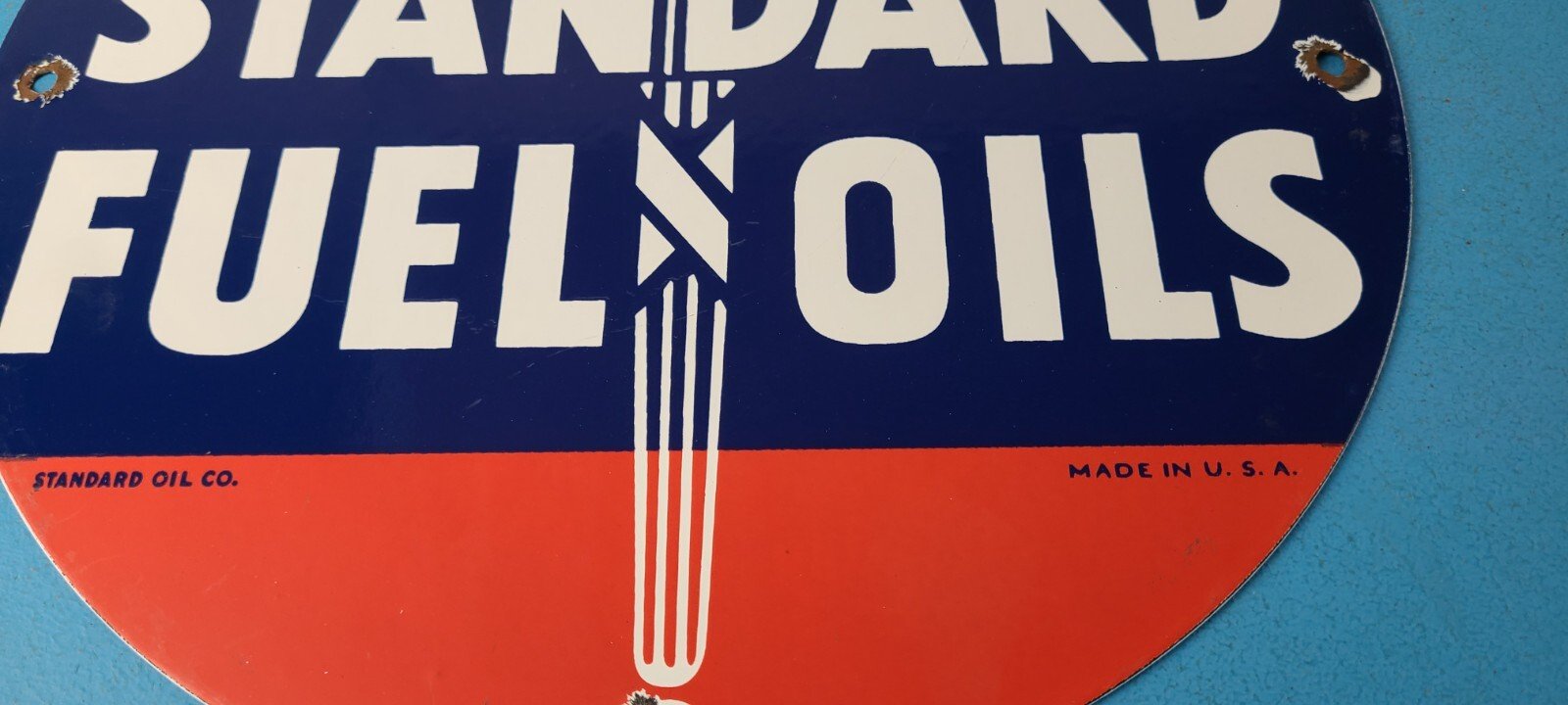 Vintage Standard Fuels Oils Sign - Porcelain Torch Graphic Gas Pump Plate Sign - Image 12