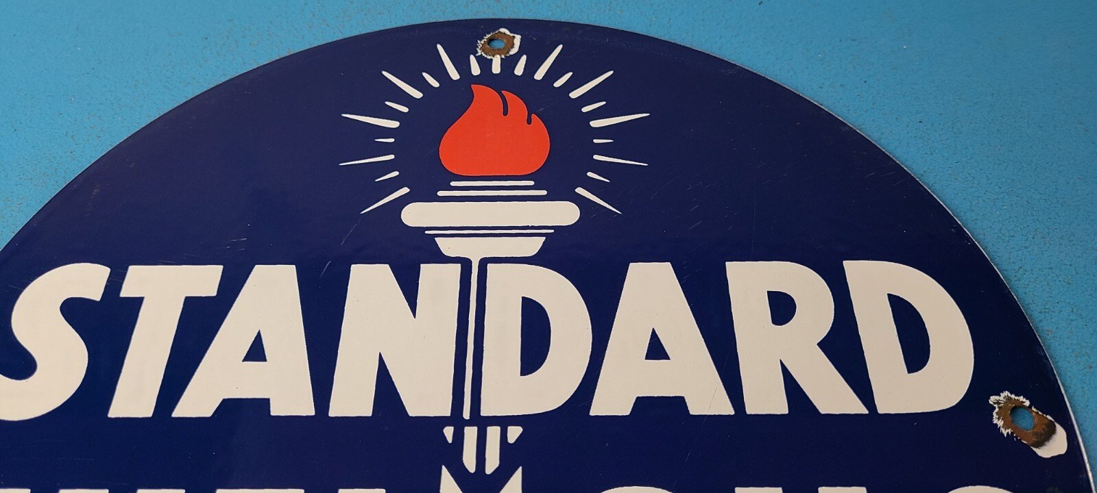 Vintage Standard Fuels Oils Sign - Porcelain Torch Graphic Gas Pump Plate Sign - Image 13