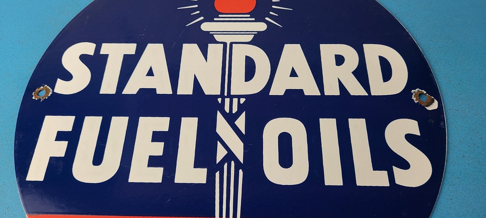 Vintage Standard Fuels Oils Sign - Porcelain Torch Graphic Gas Pump Plate Sign - Image 4
