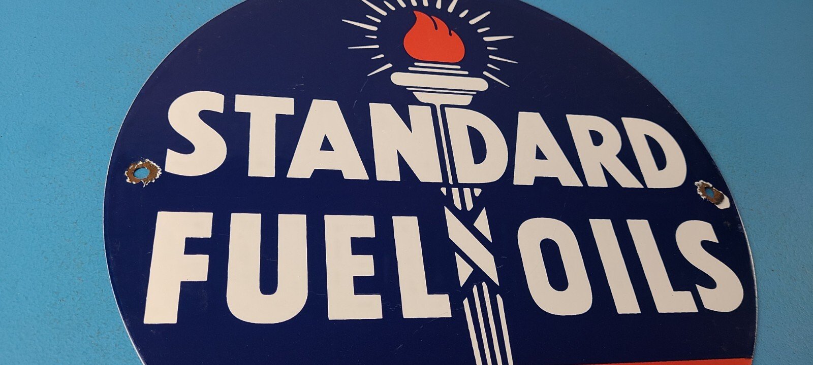Vintage Standard Fuels Oils Sign - Porcelain Torch Graphic Gas Pump Plate Sign - Image 6