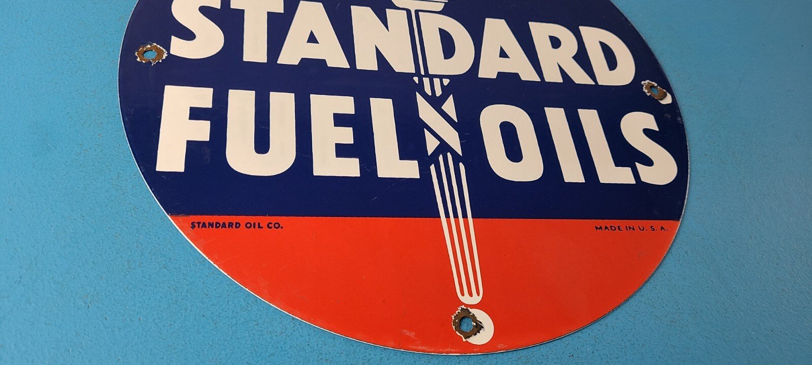 Vintage Standard Fuels Oils Sign - Porcelain Torch Graphic Gas Pump Plate Sign - Image 7