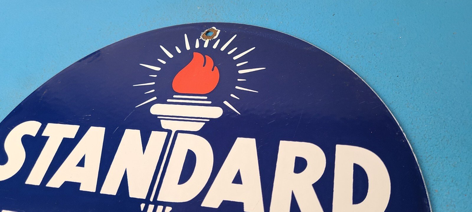 Vintage Standard Fuels Oils Sign - Porcelain Torch Graphic Gas Pump Plate Sign - Image 8