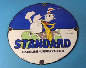 Vintage Standard Gasoline Sign Gas Oil Pump Plate Walt Disney Porcelain Sign 305903954587