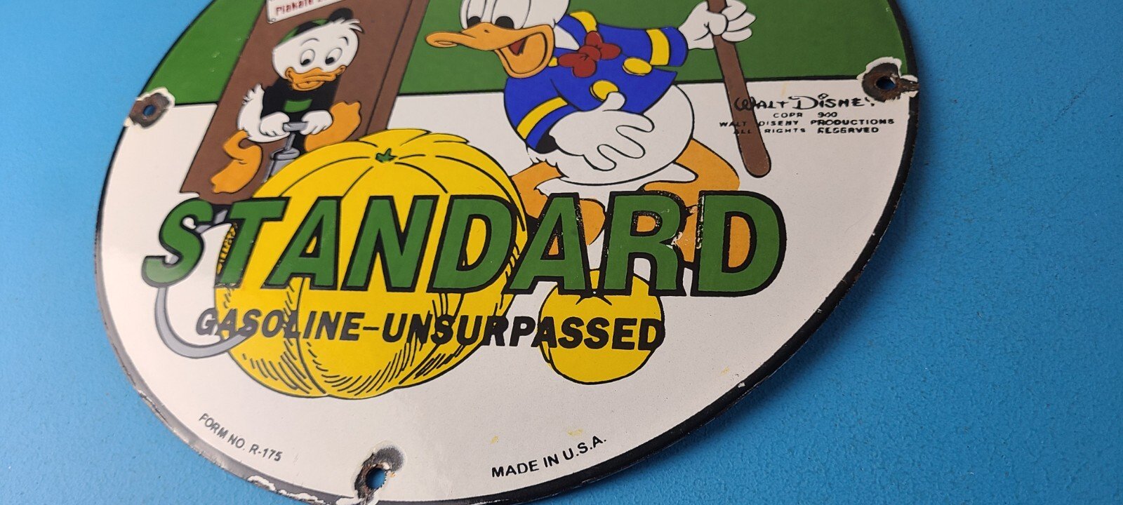 Vintage Standard Gasoline Sign - Unsurpassed Walt Disney Gas Pump Porcelain Sign - Image 10