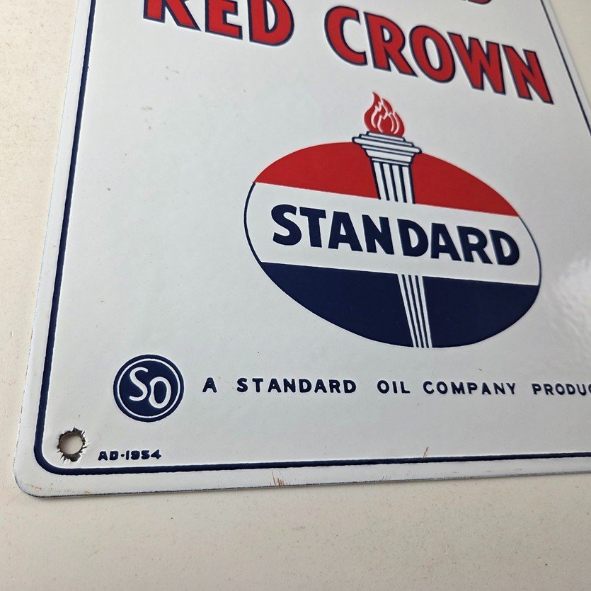 Vintage Standard Red Crown Sign - Porcelain Torch Gas Motor Oil Pump Plate Sign - Image 11