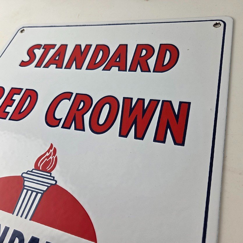 Vintage Standard Red Crown Sign - Porcelain Torch Gas Motor Oil Pump Plate Sign - Image 12