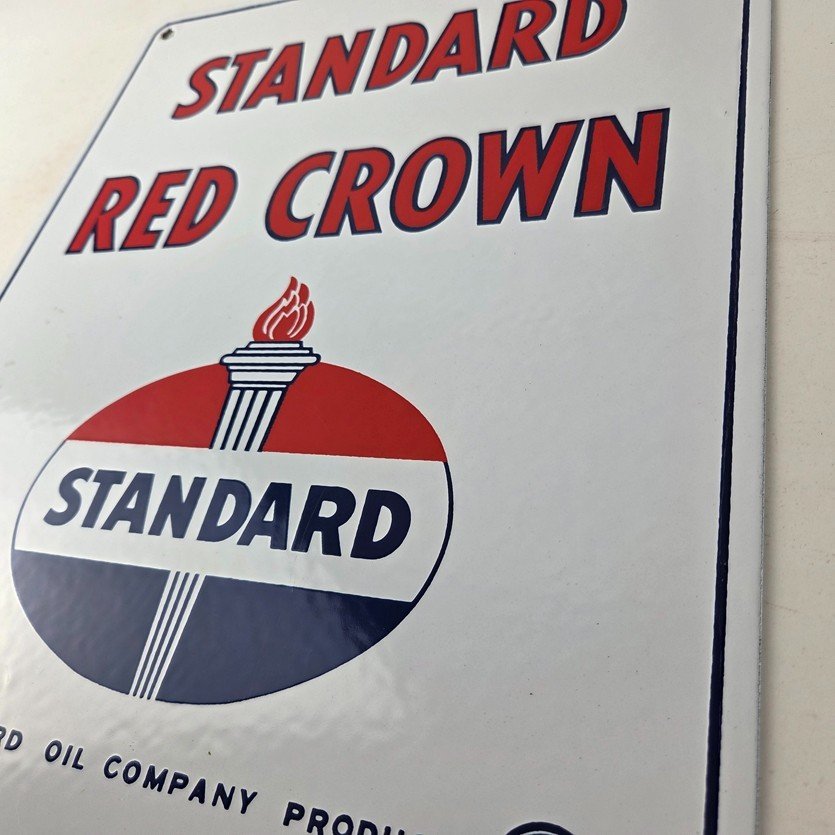 Vintage Standard Red Crown Sign - Porcelain Torch Gas Motor Oil Pump Plate Sign - Image 13