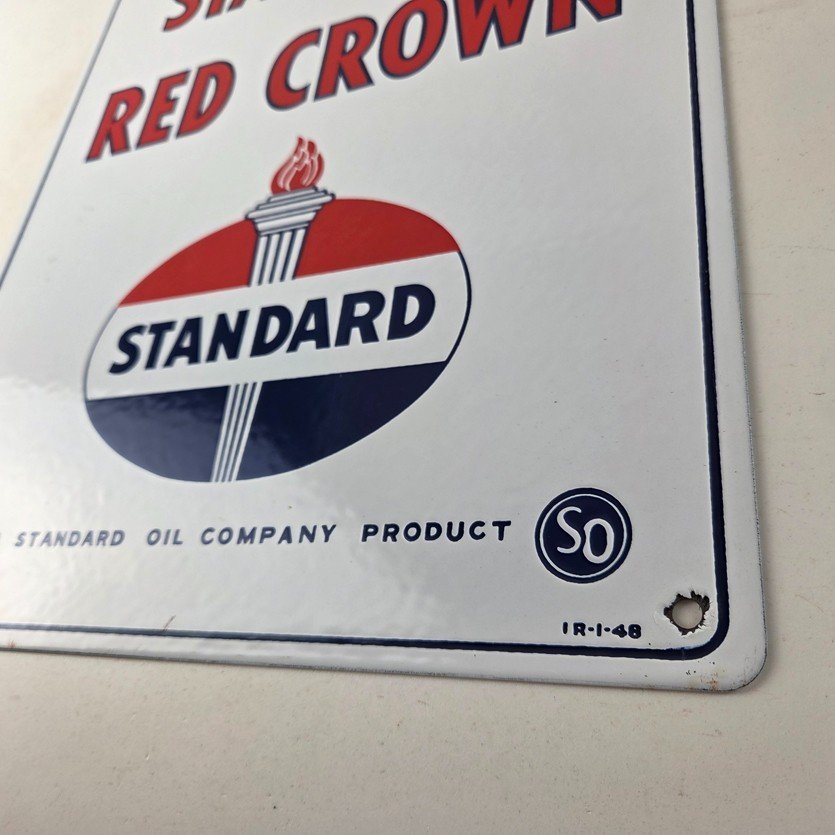 Vintage Standard Red Crown Sign - Porcelain Torch Gas Motor Oil Pump Plate Sign - Image 14