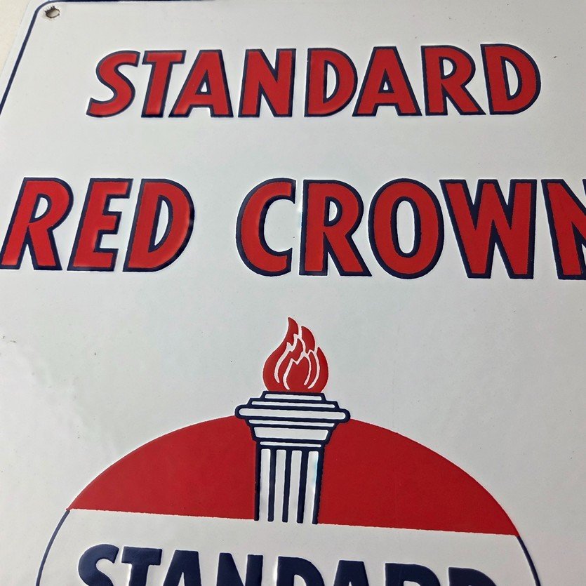 Vintage Standard Red Crown Sign - Porcelain Torch Gas Motor Oil Pump Plate Sign - Image 3