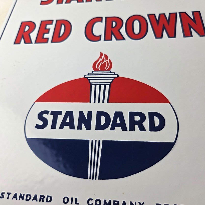 Vintage Standard Red Crown Sign - Porcelain Torch Gas Motor Oil Pump Plate Sign - Image 4
