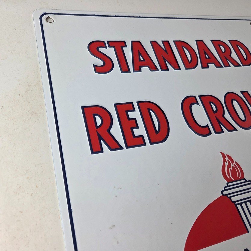 Vintage Standard Red Crown Sign - Porcelain Torch Gas Motor Oil Pump Plate Sign - Image 5