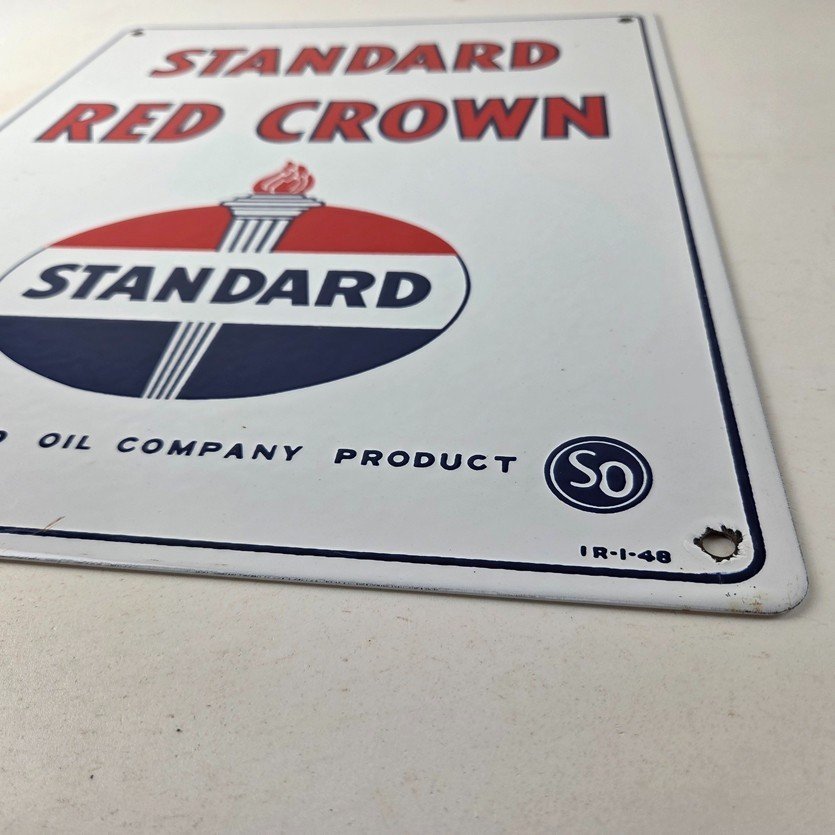 Vintage Standard Red Crown Sign - Porcelain Torch Gas Motor Oil Pump Plate Sign - Image 10