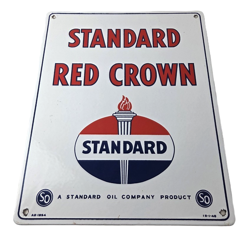 Vintage Standard Red Crown Sign - Porcelain Torch Gas Motor Oil Pump Plate Sign