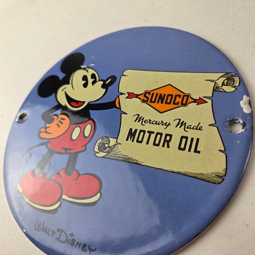 Vintage Sunoco Motor Oils Sign - Walt Disney Mickey Advertisment Porcelain Sign - Image 12