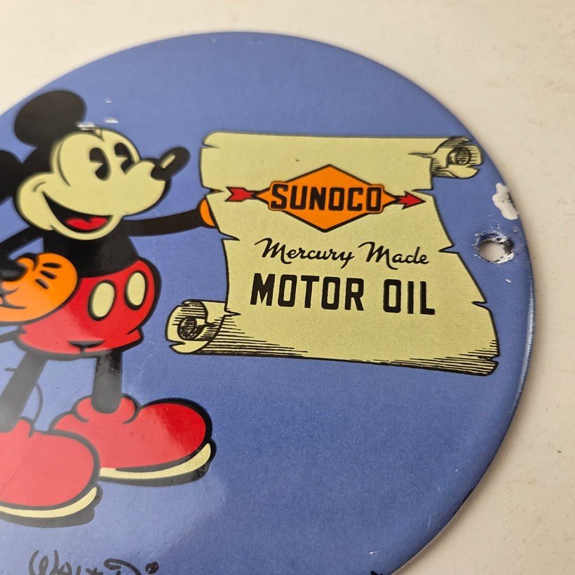 Vintage Sunoco Motor Oils Sign - Walt Disney Mickey Advertisment Porcelain Sign - Image 4