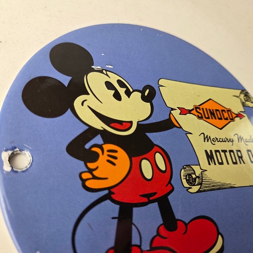 Vintage Sunoco Motor Oils Sign - Walt Disney Mickey Advertisment Porcelain Sign - Image 5
