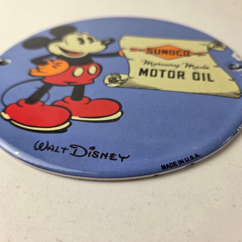 Vintage Sunoco Motor Oils Sign - Walt Disney Mickey Advertisment Porcelain Sign - Image 10