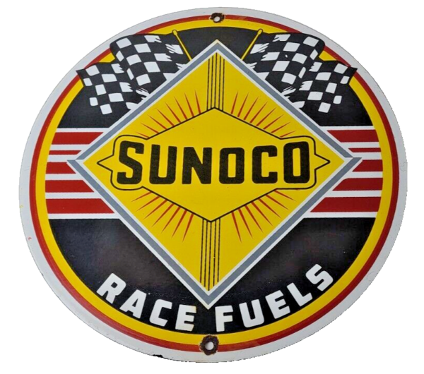 Vintage Sunoco Racing Sign - Gas Service Station Porcelain Sign