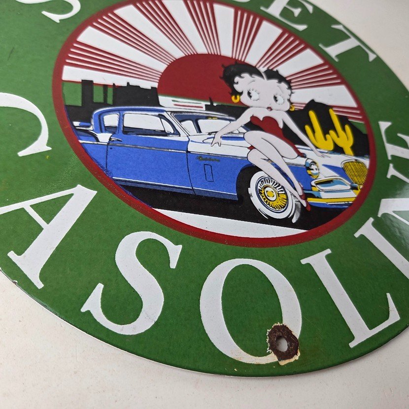 Vintage Sunset Gasoline Sign - Betty Boop Desert Gas Pump Porcelain Sign - Image 11